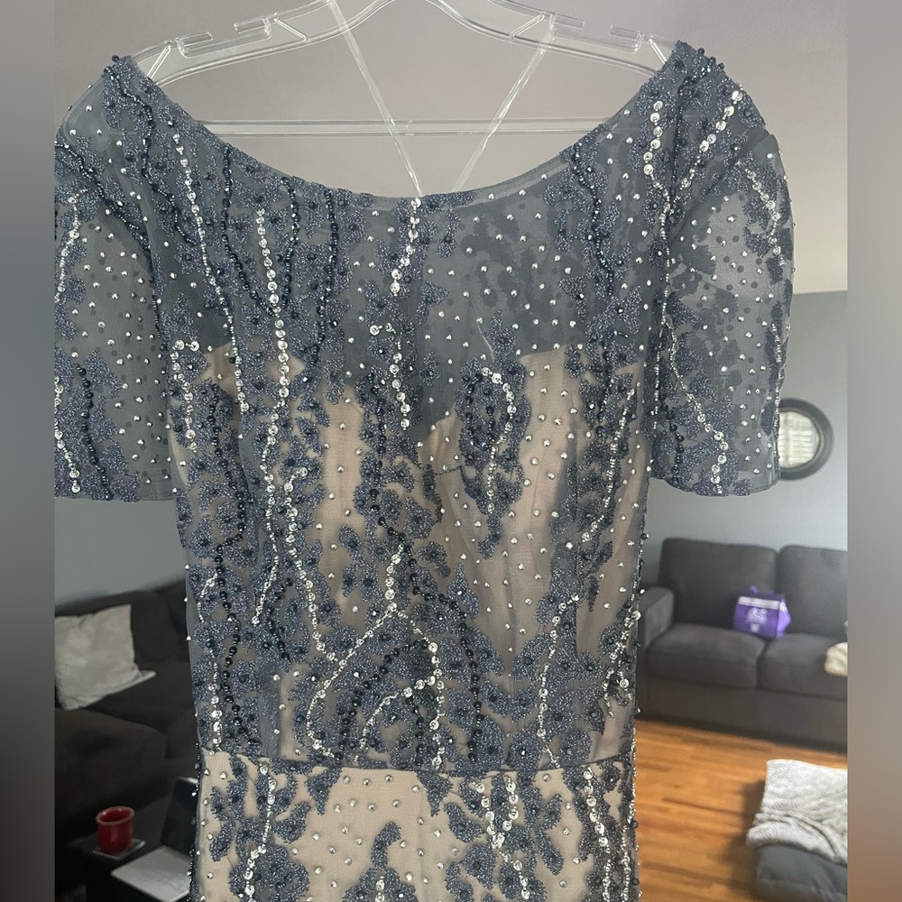 Blue gown worn ONCE size 18 fit size 16 gorgeous beading